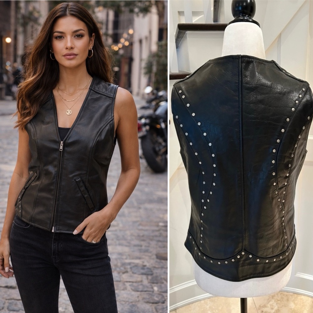 BULL FASTER Genuine Leather Moto Vest - Ladies Size Medium